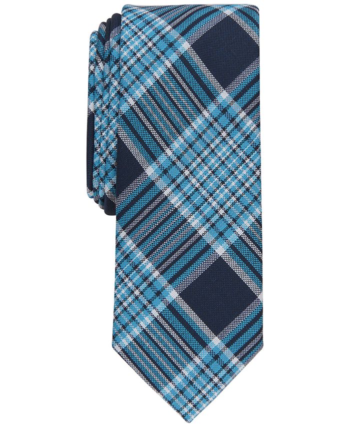 Gravata Leroy Xadrez Skinny Masculina Bar III Azul Tamanho Regular