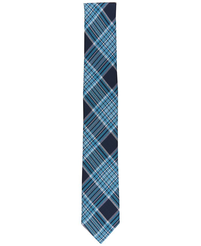 Gravata Leroy Xadrez Skinny Masculina Bar III Azul Tamanho Regular