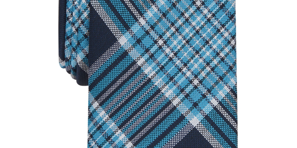 Gravata Leroy Xadrez Skinny Masculina Bar III Azul Tamanho Regular