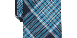 Gravata Leroy Xadrez Skinny Masculina Bar III Azul Tamanho Regular