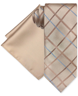 Conjunto de gravata e lenço de bolso Steve Harvey masculino, bege, tamanho regular