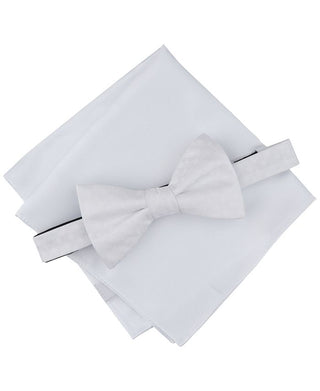 Conjunto de gravata borboleta e lenço de bolso liso Alfani masculino, 2 peças, pré-amarrado, espinha de peixe, tamanho regular, branco