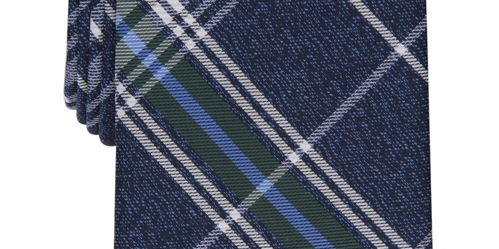 Gravata xadrez Gaudier masculina Club Room, azul, tamanho regular