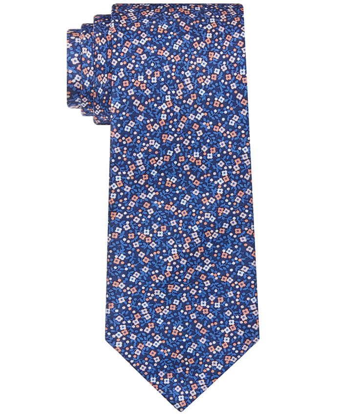 Gravata de seda floral botânica masculina Tommy Hilfiger Kai, azul, tamanho regular