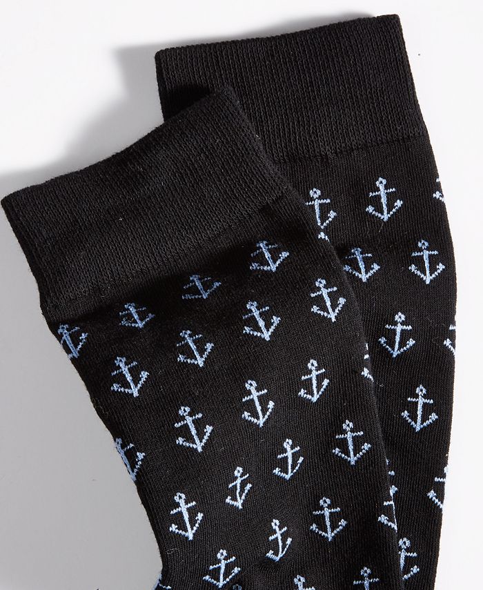 Meias Club Room Anchor Crew Masculinas Pretas Tamanho 10-13