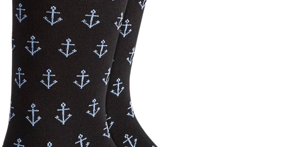 Meias Club Room Anchor Crew Masculinas Pretas Tamanho 10-13