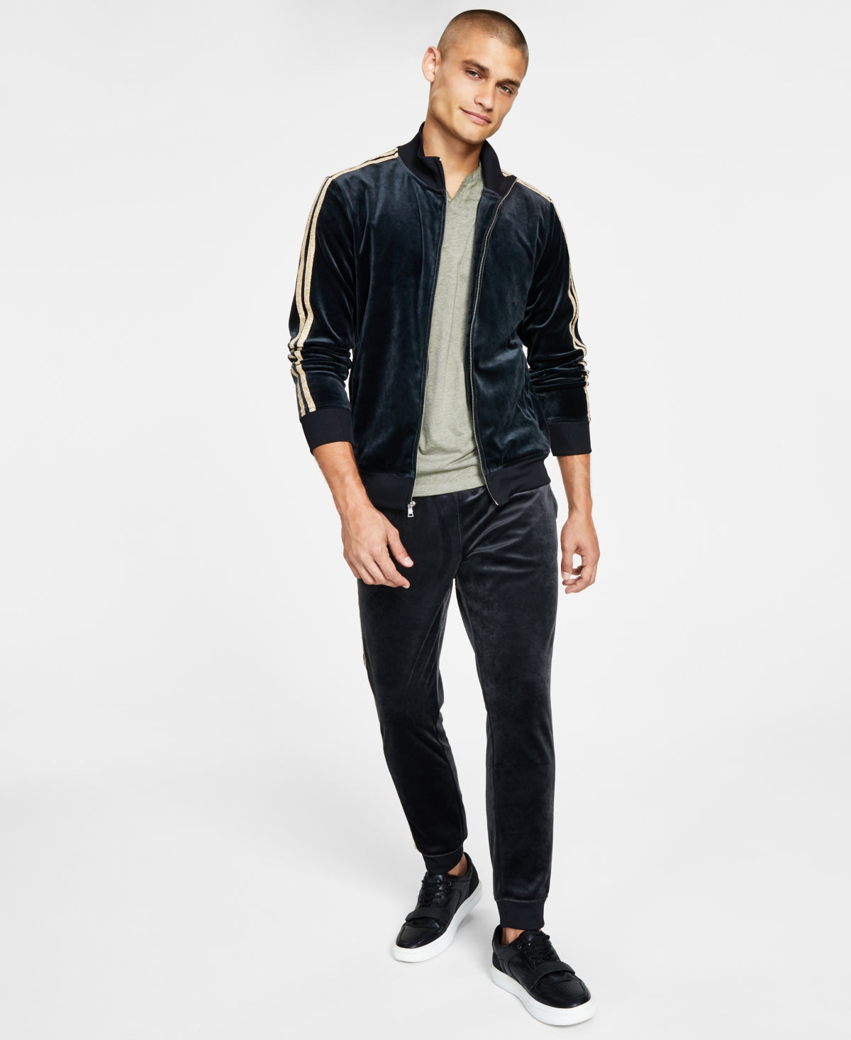 INC Jaqueta de moletom de veludo masculina preta tamanho XS