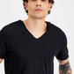Camiseta masculina com capuz e decote em V da INC, preta, tamanho M