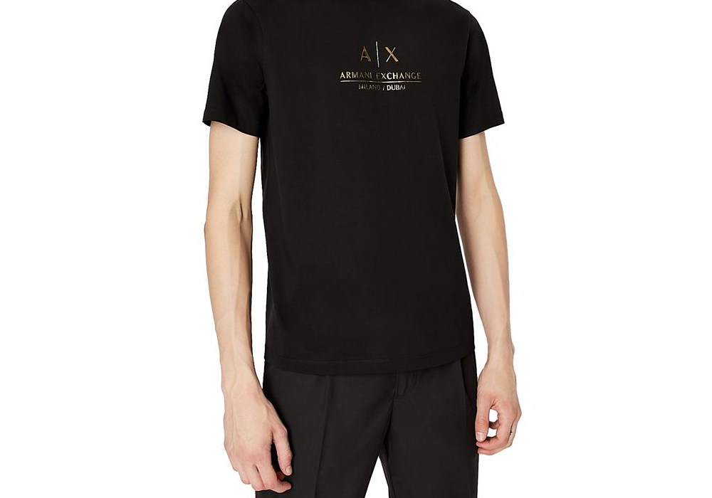 Camiseta masculina com estampa de logotipo AX Armani Exchange, preta, tamanho M