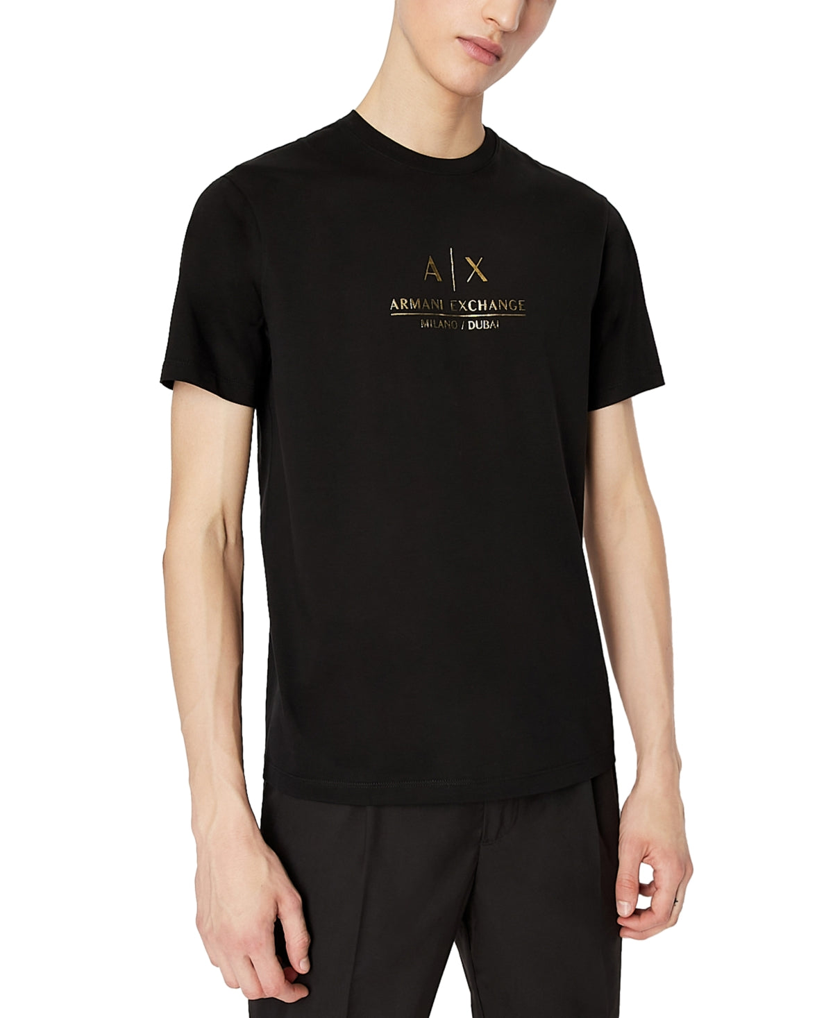 Camiseta masculina com estampa de logotipo AX Armani Exchange, preta, tamanho M