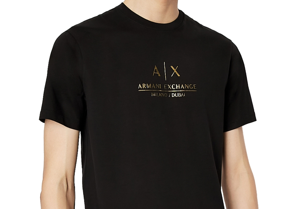Camiseta masculina com estampa de logotipo AX Armani Exchange, preta, tamanho M