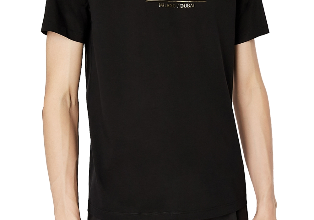 Camiseta masculina com estampa de logotipo AX Armani Exchange, preta, tamanho M