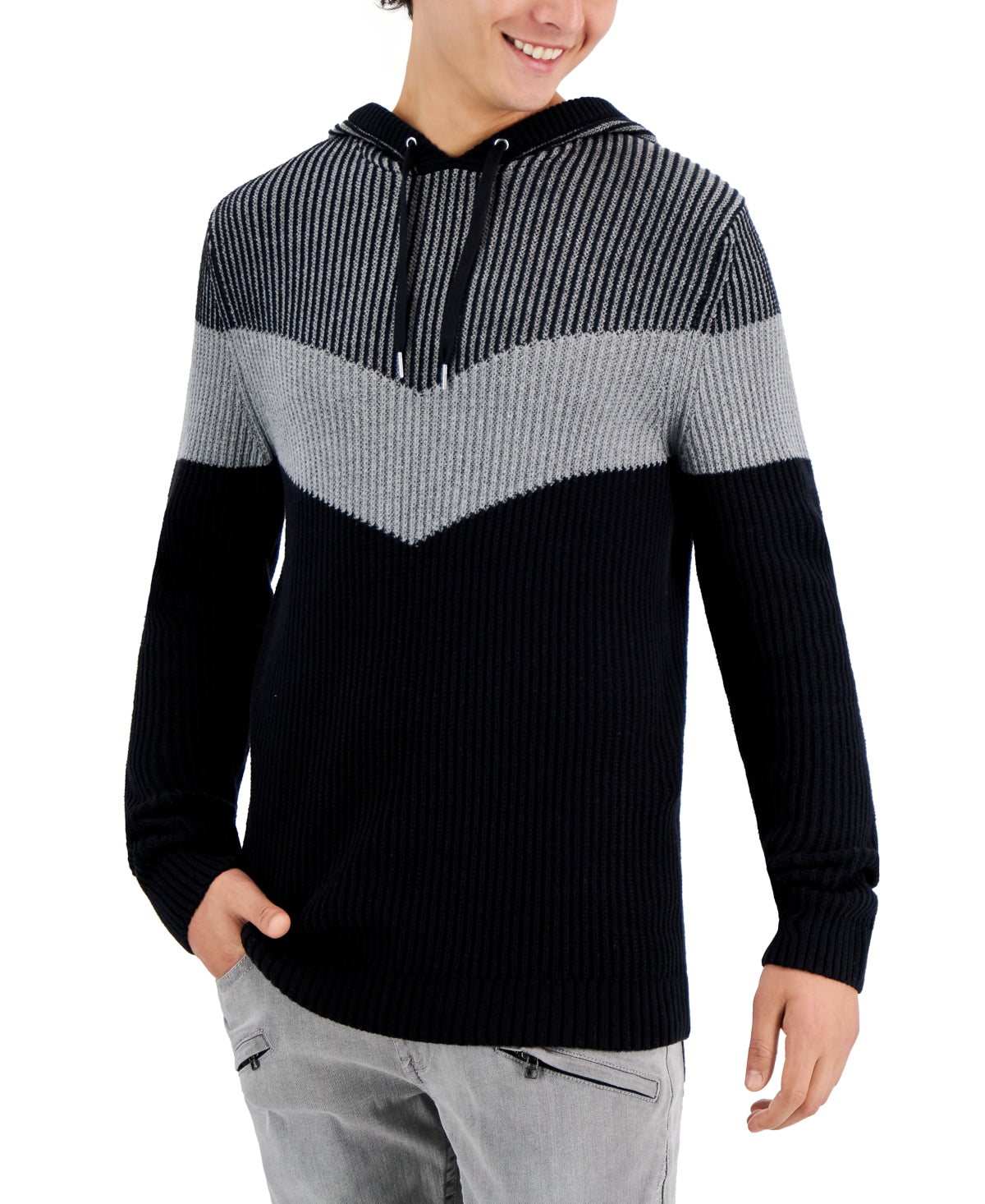 Suéter com capuz masculino com blocos de cores da Inc International Concepts, preto, tamanho M