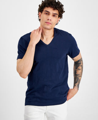 Camiseta masculina com decote em V da INC, azul, tamanho XS