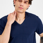 Camiseta masculina com decote em V da INC, azul, tamanho XS