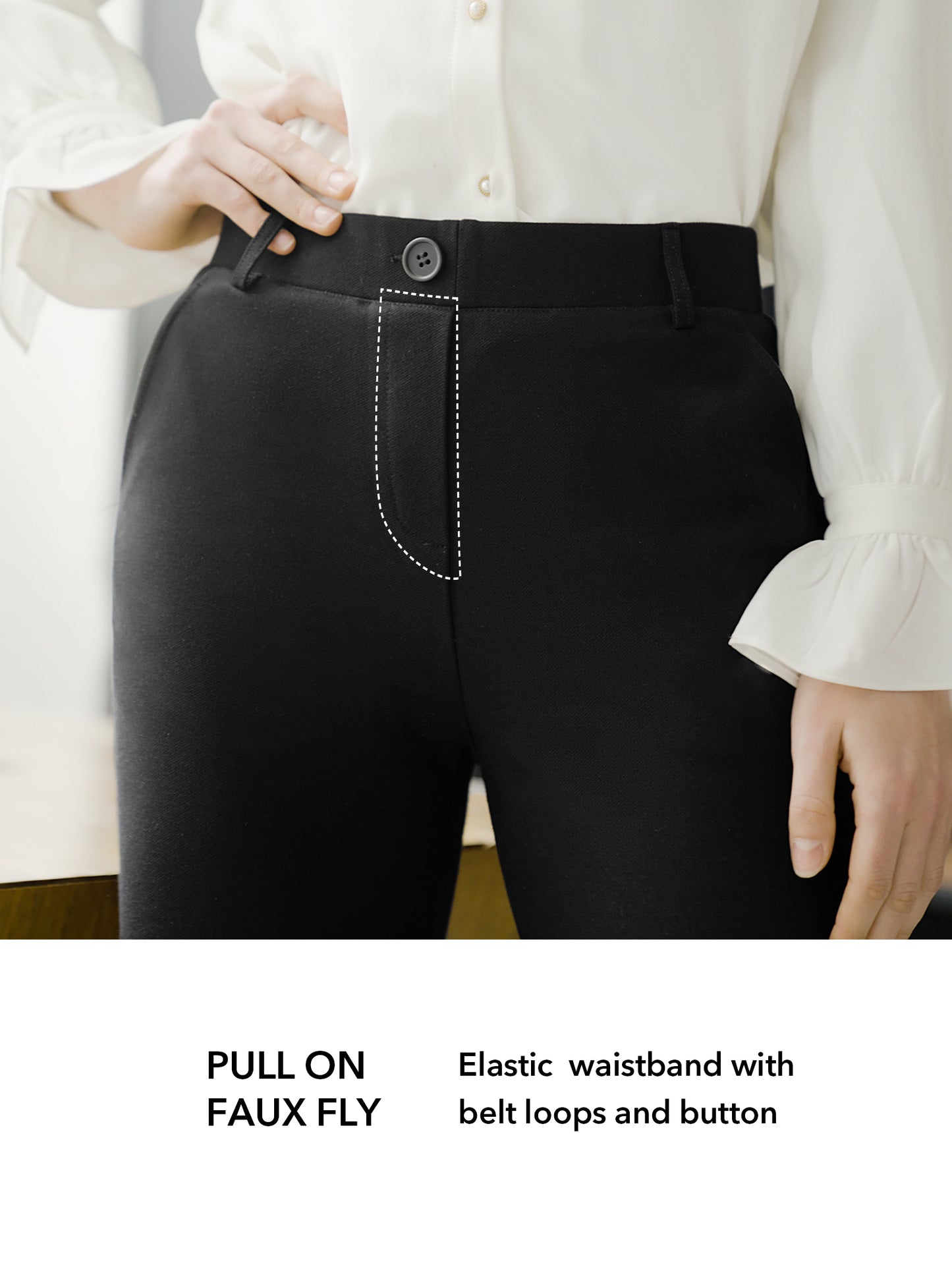 Calça social feminina elástica SPYM, calça casual, reta, larga, skinny, bootcut, preta, tamanho pequeno G