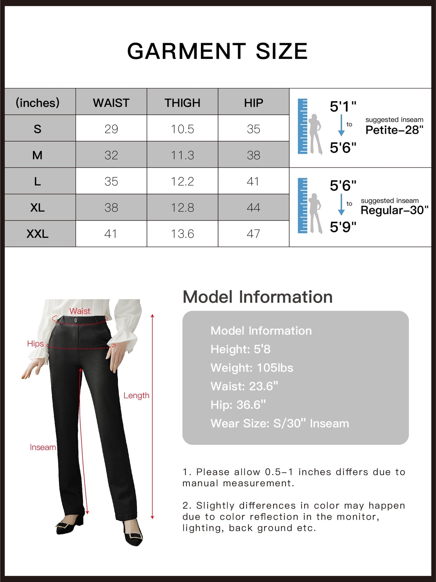 Calça social feminina elástica SPYM, calça casual, reta, larga, skinny, bootcut, preta, tamanho pequeno G