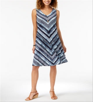 Vestido estampado pequeno com costas cruzadas Style &amp; Co Azul Tamanho P/XS