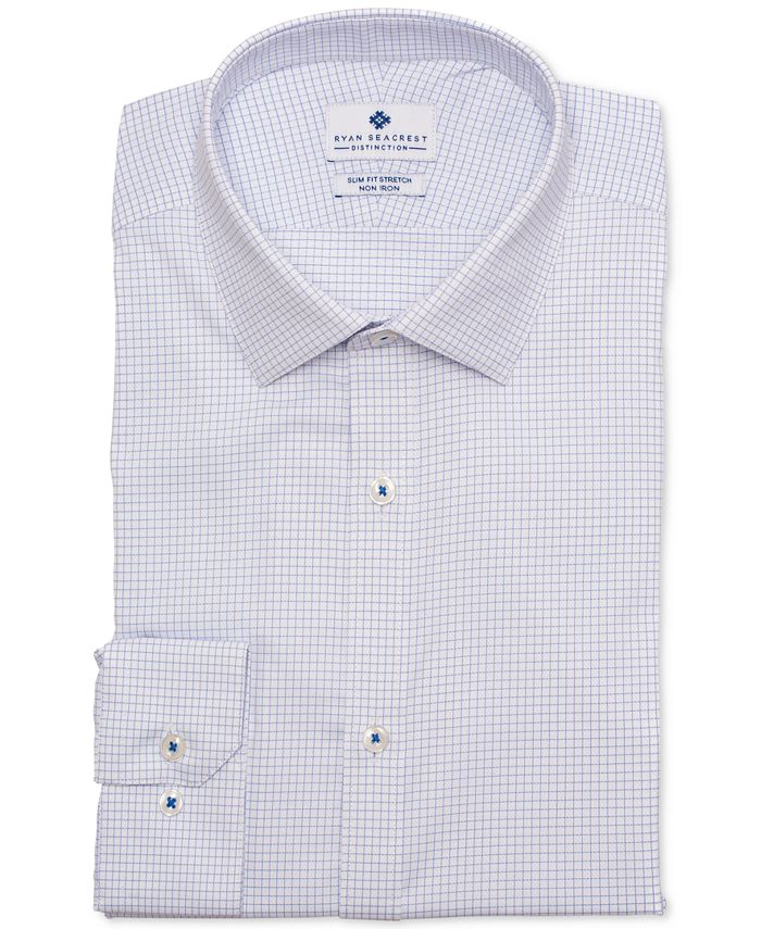 Camisa social masculina Ryan Seacrest com gola xadrez slim fit, azul, tamanho 18x34-35