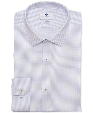 Camisa social masculina Ryan Seacrest com gola xadrez slim fit, azul, tamanho 18x34-35