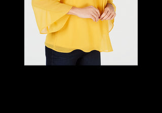 Thalia Sodi Top feminino com manga 3/4, decote em V, com cadarço, estampado, vários tamanhos P