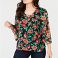 Thalia Sodi Top feminino com manga 3/4, decote em V, com cadarço, estampado, vários tamanhos P