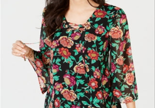 Thalia Sodi Top feminino com manga 3/4, decote em V, com cadarço, estampado, vários tamanhos P