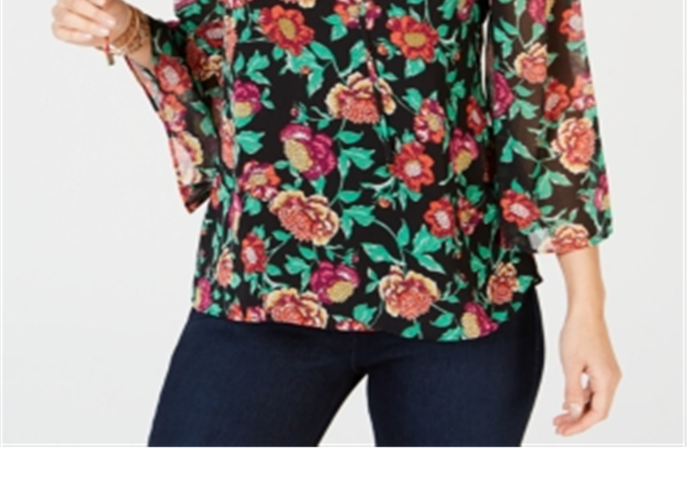 Thalia Sodi Top feminino com manga 3/4, decote em V, com cadarço, estampado, vários tamanhos P