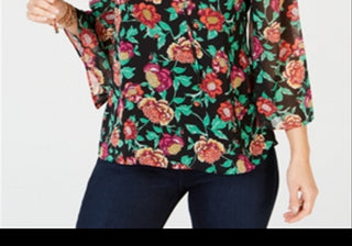 Thalia Sodi Top feminino com manga 3/4, decote em V, com cadarço, estampado, vários tamanhos P