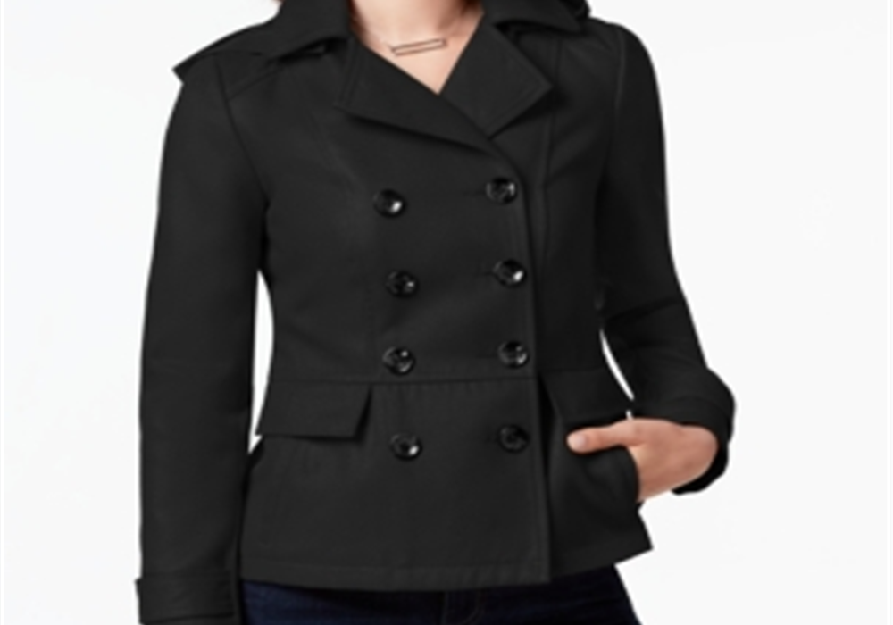 Casaco de lã com capuz e abotoamento duplo Celebrity Pink Juniors, preto, tamanho M