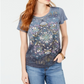 Camiseta feminina com bainha de lenço e detalhes embelezados, tamanho pequeno, cinza, estilo &amp; co