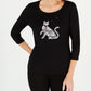 Camiseta Karen Scott Cotton com estampa de gato e estampa preta, tamanho P