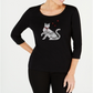 Camiseta Karen Scott Cotton com estampa de gato e estampa preta, tamanho P