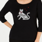 Camiseta Karen Scott Cotton com estampa de gato e estampa preta, tamanho P