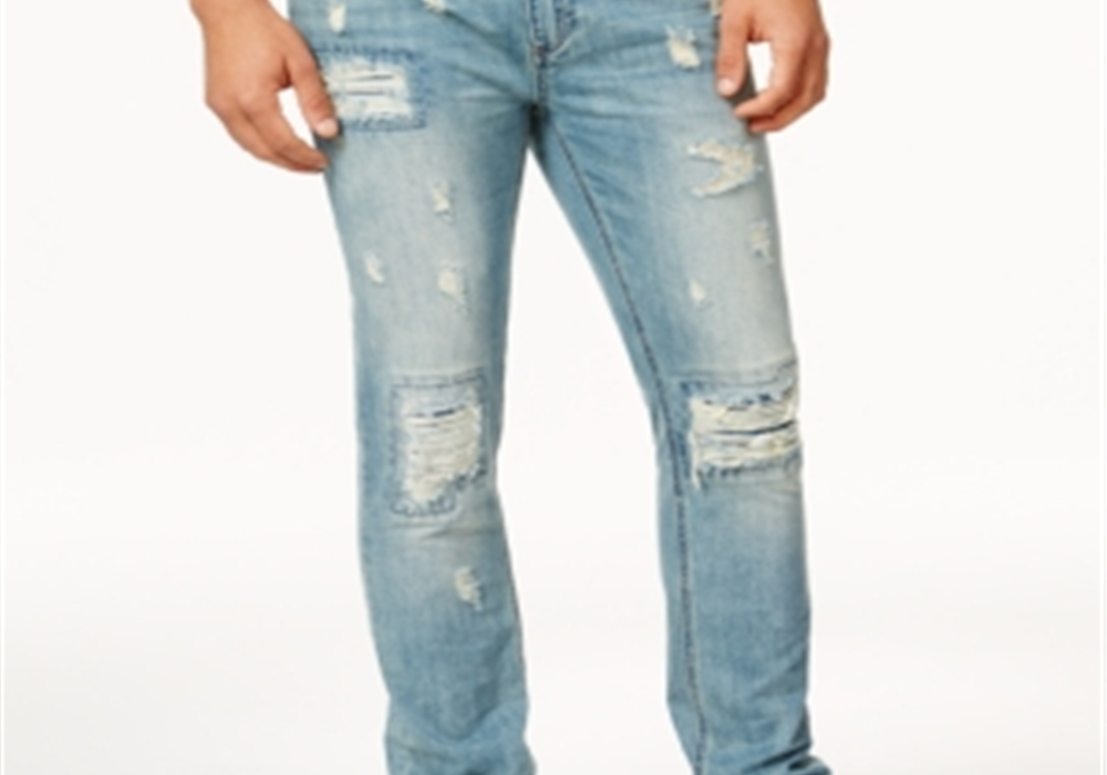Calça jeans masculina American Rag Vintage Wash Distressed Azul Tamanho 31x32