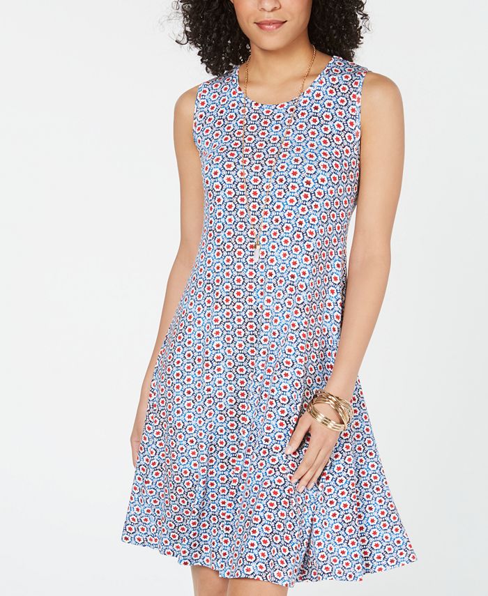 Vestido rodado sem mangas estampado estilo &amp; co azul tamanho XS
