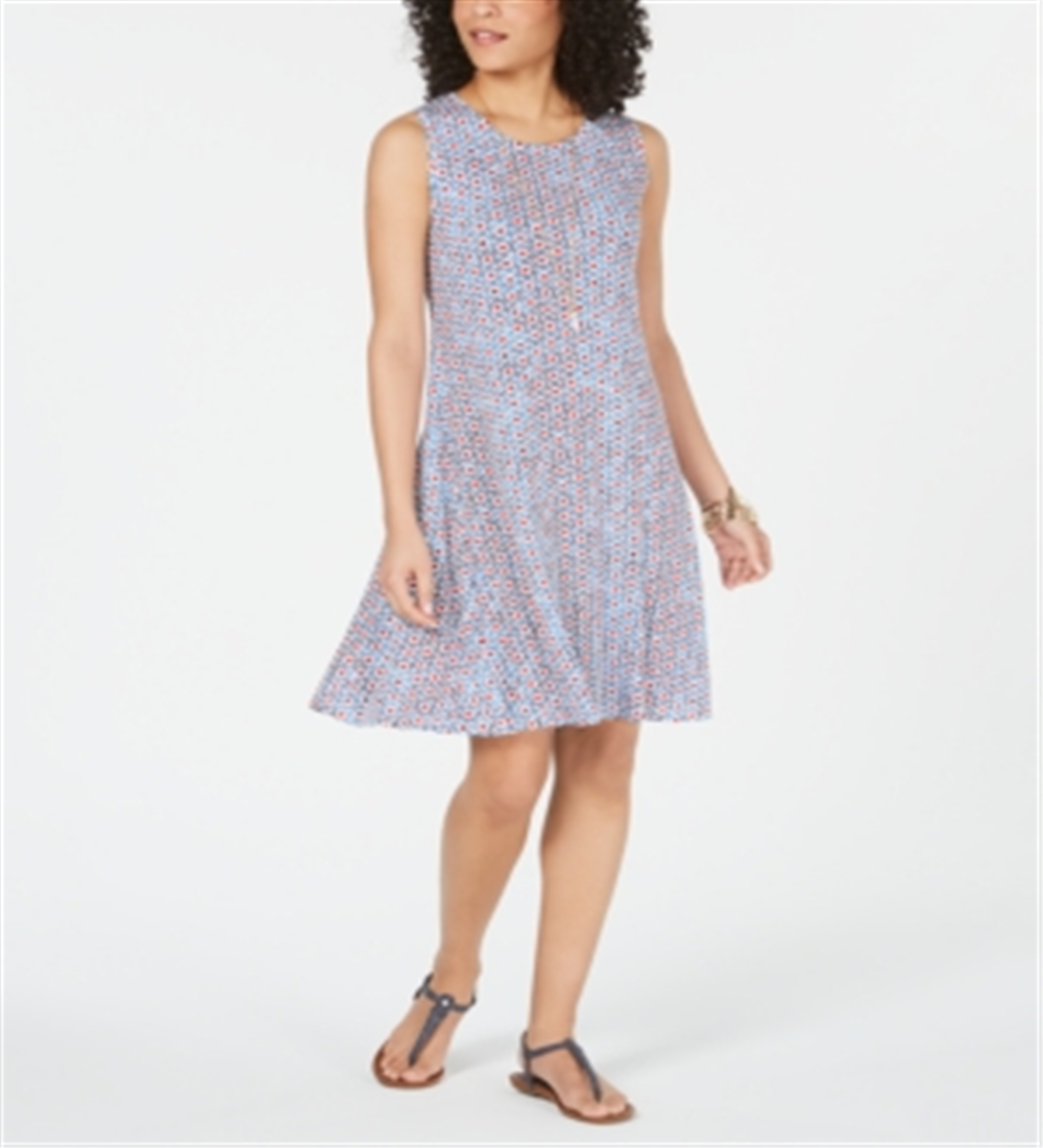 Vestido rodado sem mangas estampado estilo &amp; co azul tamanho XS
