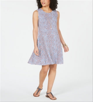 Vestido rodado sem mangas estampado estilo &amp; co azul tamanho XS