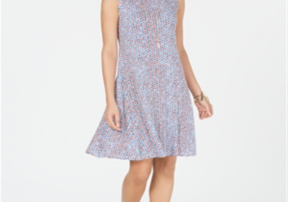 Vestido rodado sem mangas estampado estilo &amp; co azul tamanho XS