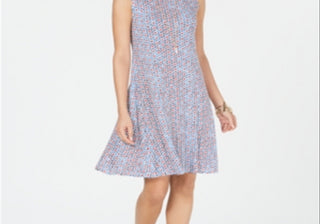 Vestido rodado sem mangas estampado estilo &amp; co azul tamanho XS