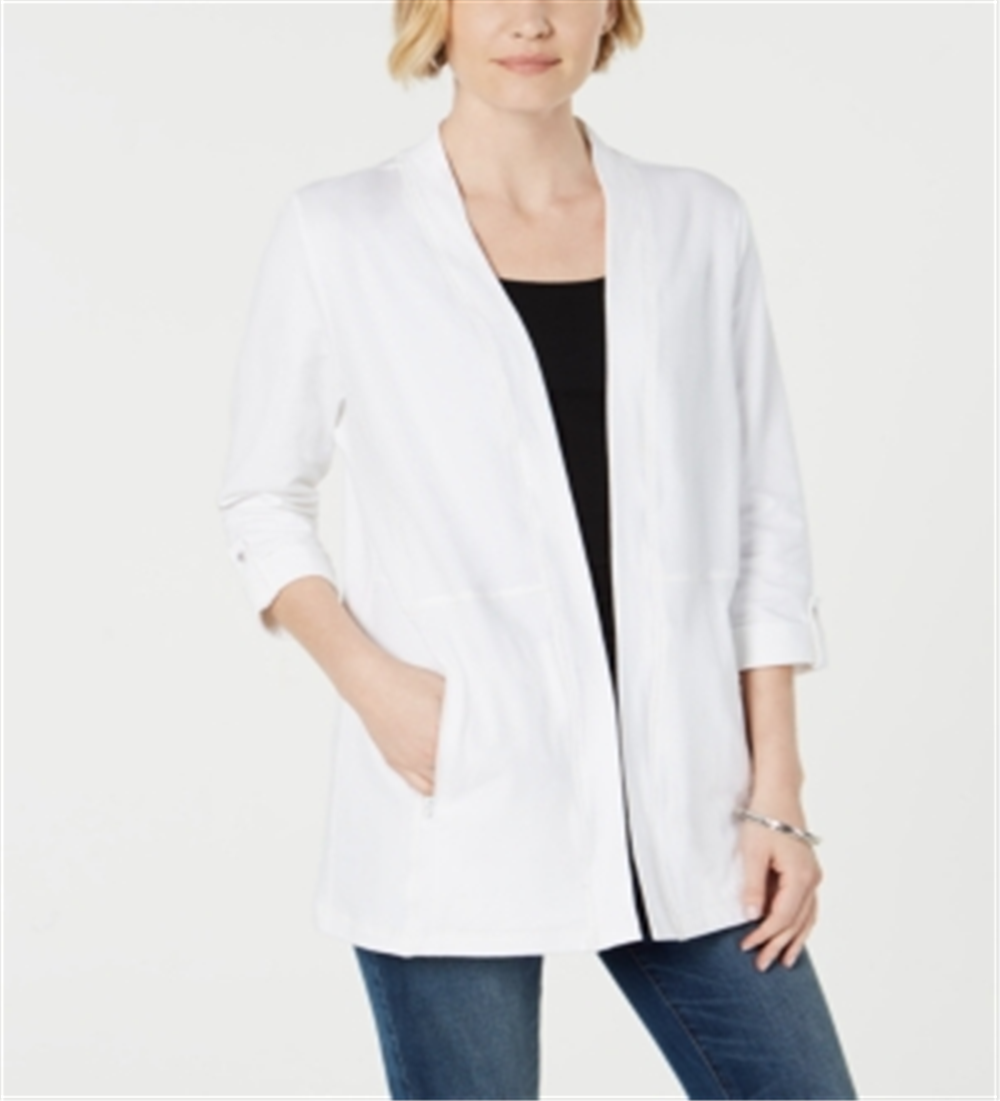 Cardigan Karen Scott com bolso e zíper, branco, tamanho GG