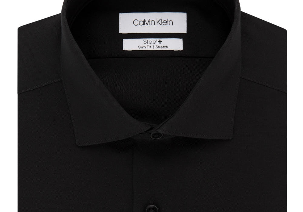 Camisa social masculina Calvin Klein Steel Slim-Fit Stretch Performance, preta, tamanho 16,5 x 32-33