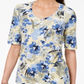 Blusa estampada Karen Scott com decote em V, azul, tamanho XXL