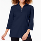 Karen Scott Blusa feminina de algodão com meio zíper e gola alta, azul-marinho, tamanho P