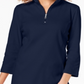 Karen Scott Blusa feminina de algodão com meio zíper e gola alta, azul-marinho, tamanho P