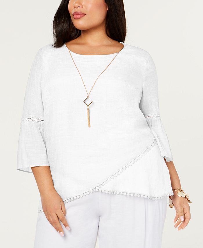 Jm Collection Plus Size Crossover-Hem Colar Top Branco Tamanho 0X