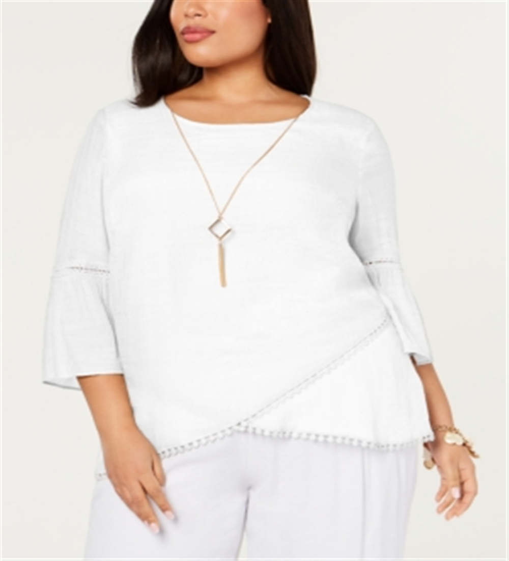 Jm Collection Plus Size Crossover-Hem Colar Top Branco Tamanho 0X