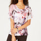 Jm Collection Top com mangas bufantes e babados, rosa, tamanho M