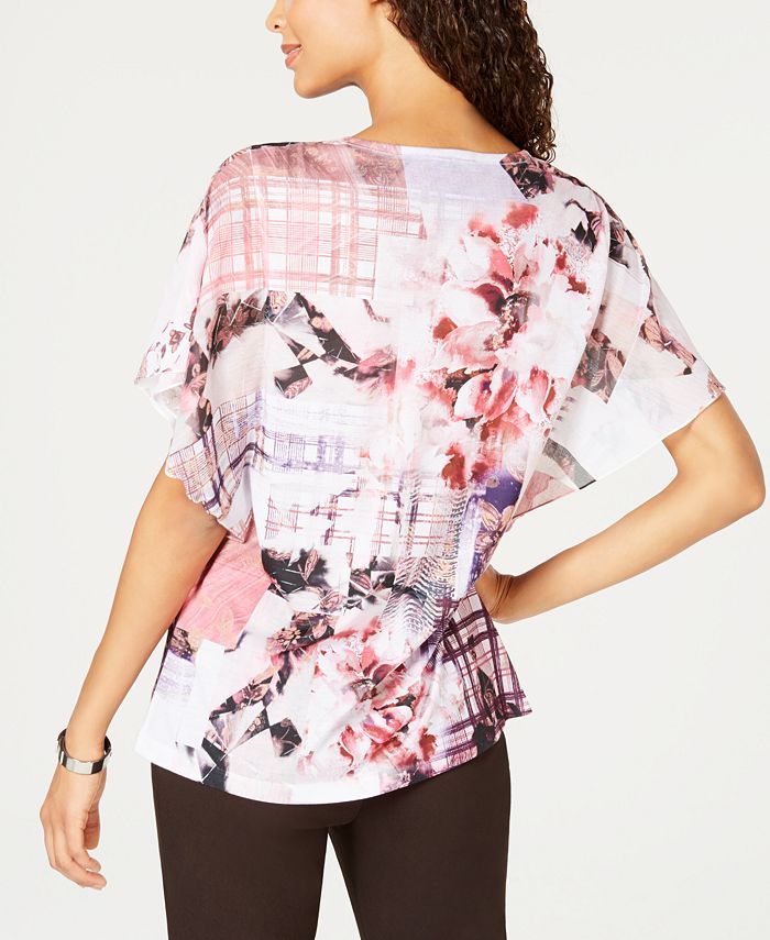 Jm Collection Top com mangas bufantes e babados, rosa, tamanho M