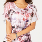 Jm Collection Top com mangas bufantes e babados, rosa, tamanho M